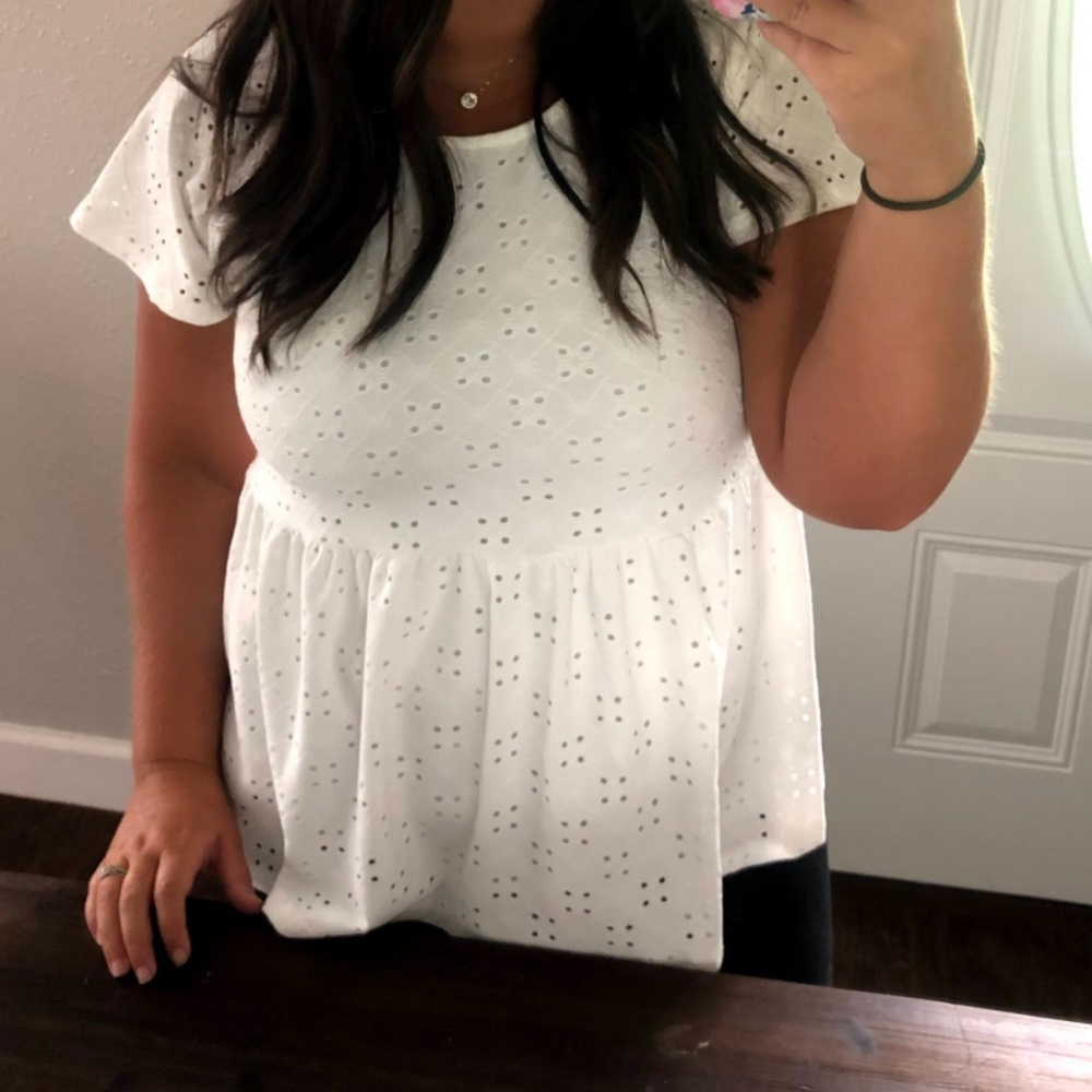 Pink Lily Eyelet Peplum Top